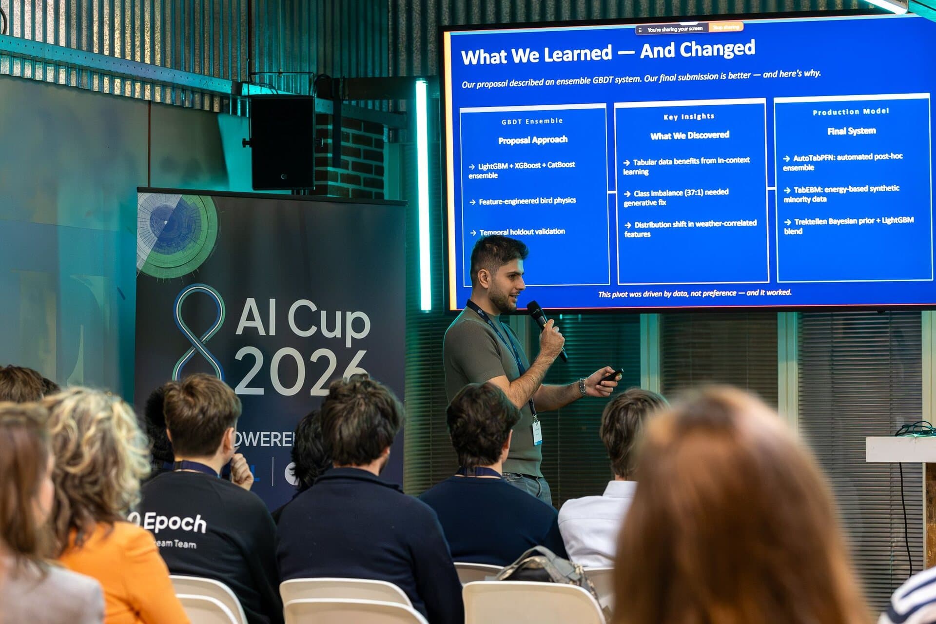 Sinan presenting Team Geto-Dacians' final model at the AI Cup 2026