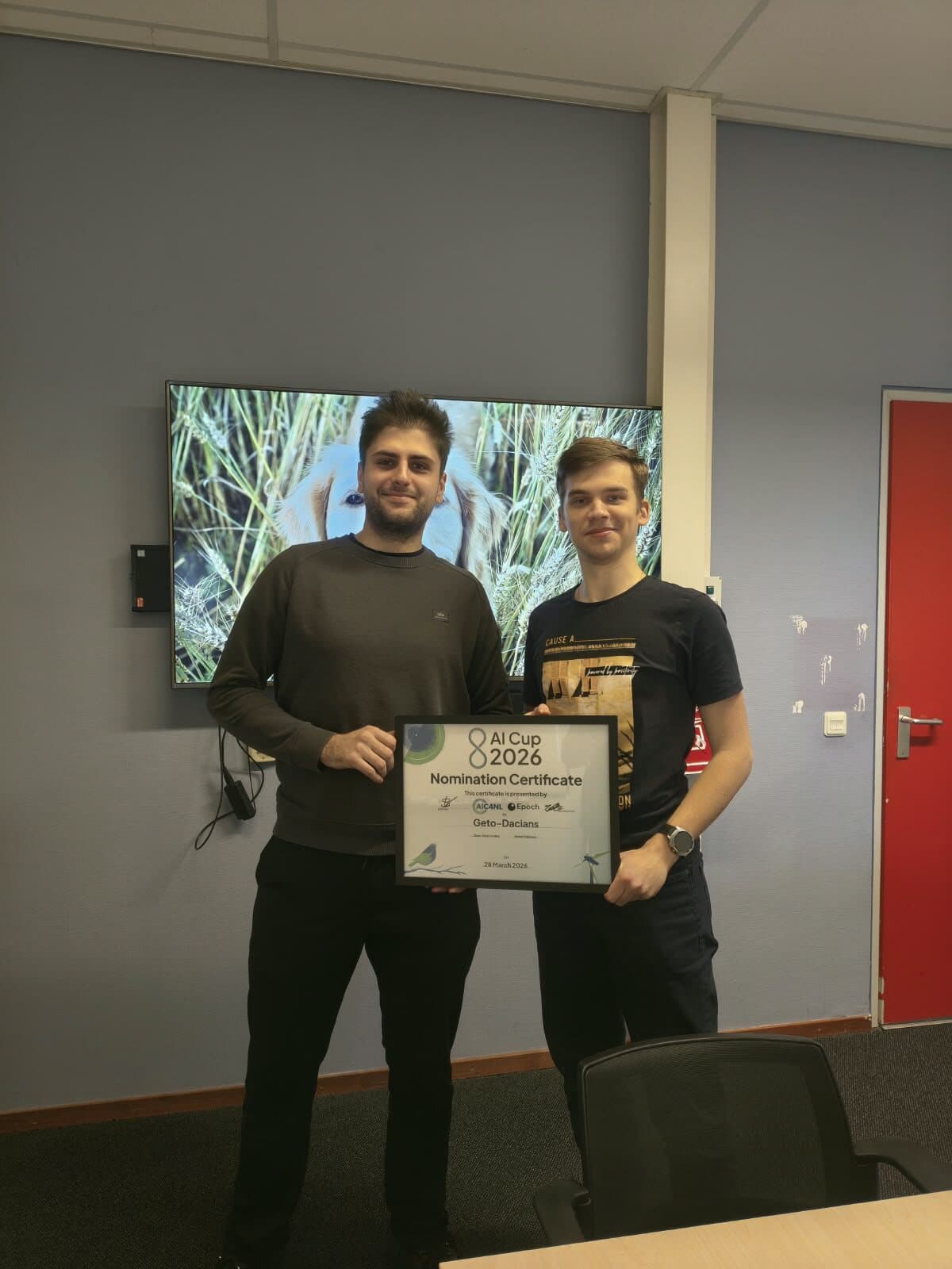 Team Geto-Dacians with the AI Cup 2026 nomination certificate