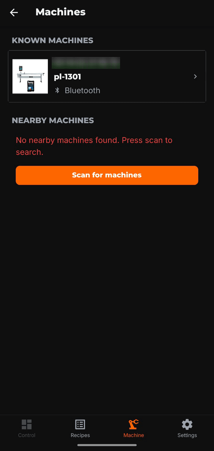 Known machines list with the saved PL-1301